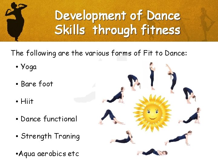 Development of Dance Skills through fitness The following are the various forms of Fit