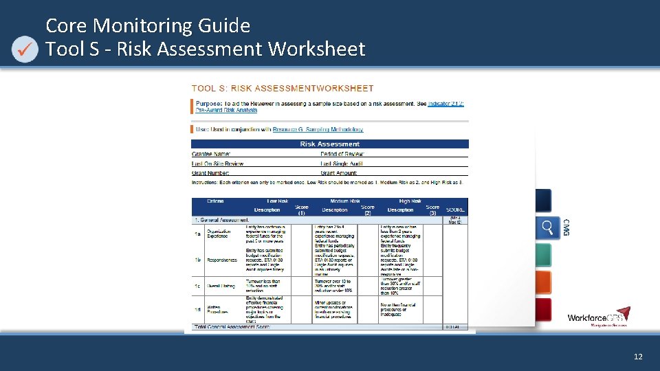 Core Monitoring Guide Tool S - Risk Assessment Worksheet CMG 12 