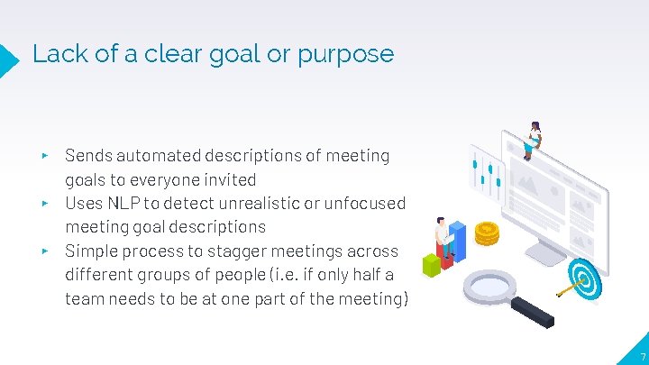 Lack of a clear goal or purpose Sends automated descriptions of meeting goals to