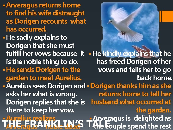 § Arveragus returns home to find his wife distraught as Dorigen recounts what has