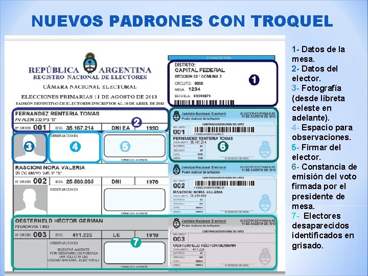 NUEVOS PADRONES CON TROQUEL 1 - Datos de la mesa. 2 - Datos del