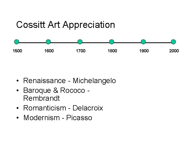 Cossitt Art Appreciation 1500 1600 1700 1800 • Renaissance - Michelangelo • Baroque & Cossitt Art Appreciation 1500 1600 1700 1800 • Renaissance - Michelangelo • Baroque &