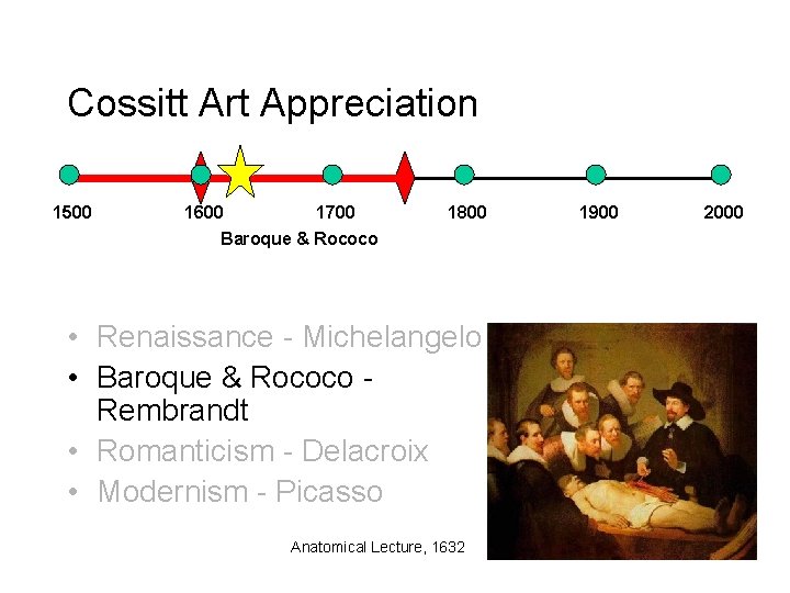 Cossitt Art Appreciation 1500 1600 1700 Baroque & Rococo 1800 • Renaissance - Michelangelo