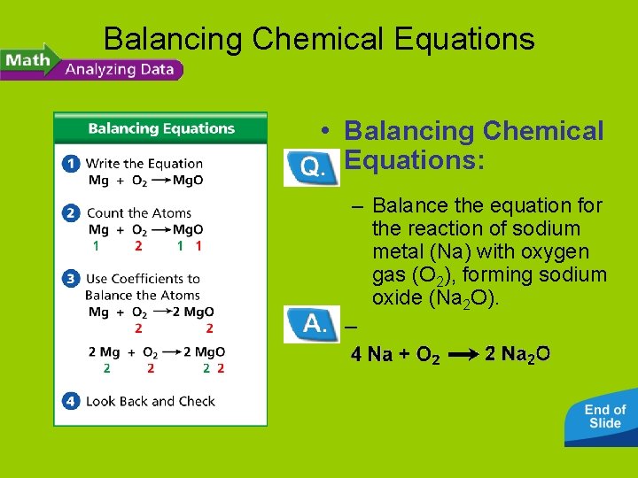 Balancing Chemical Equations • Balancing Chemical Equations: – Balance the equation for the reaction