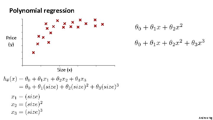 Polynomial regression Price (y) Size (x) Andrew Ng Polynomial regression Price (y) Size (x) Andrew Ng