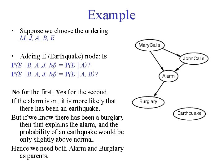 Example • Suppose we choose the ordering M, J, A, B, E • Adding