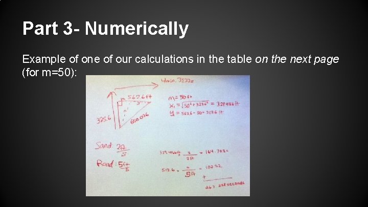 Part 3 - Numerically Example of one of our calculations in the table on