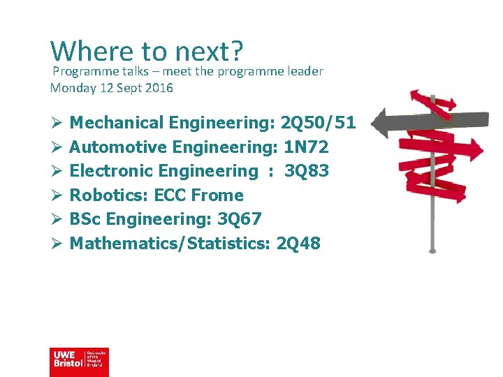 Where to next? Programme talks – meet the programme leader Monday 12 Sept 2016