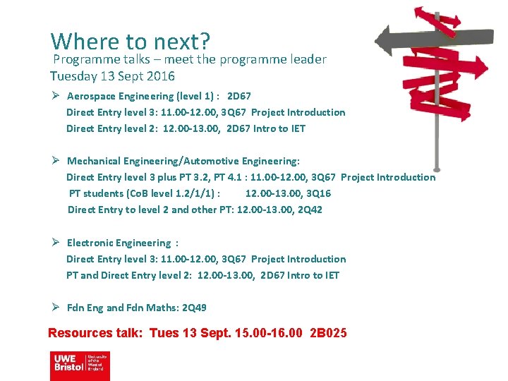 Where to next? Programme talks – meet the programme leader Tuesday 13 Sept 2016