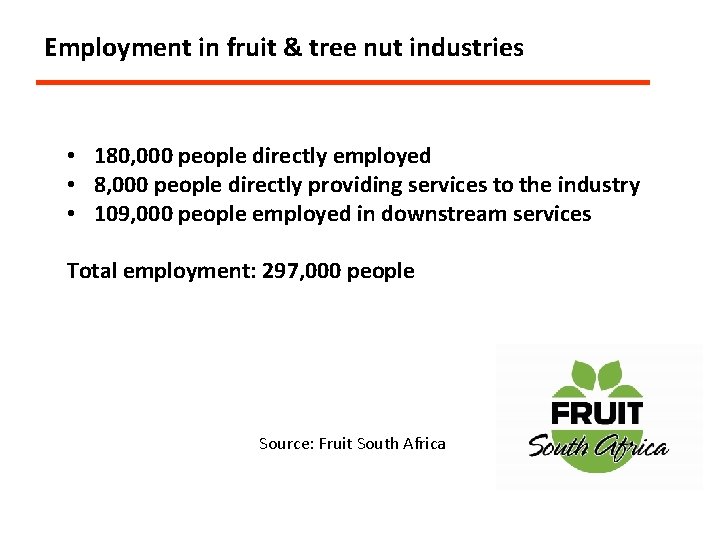 Employment in fruit & tree nut industries • 180, 000 people directly employed •