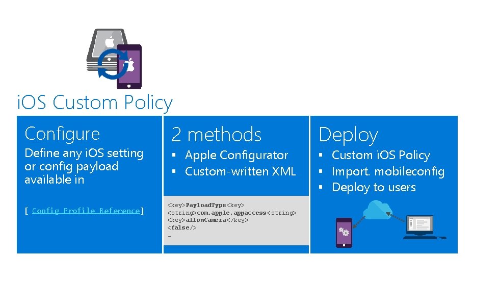 i. OS Custom Policy Configure Define any i. OS setting or config payload available