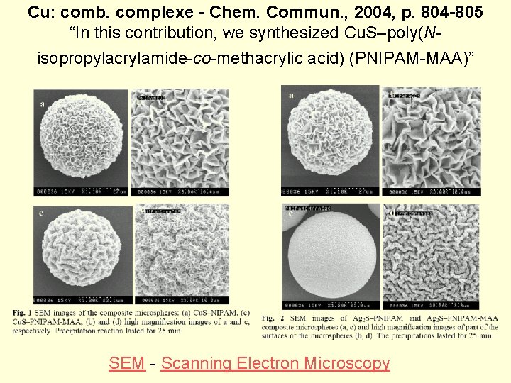 Cu: comb. complexe - Chem. Commun. , 2004, p. 804 -805 “In this contribution,