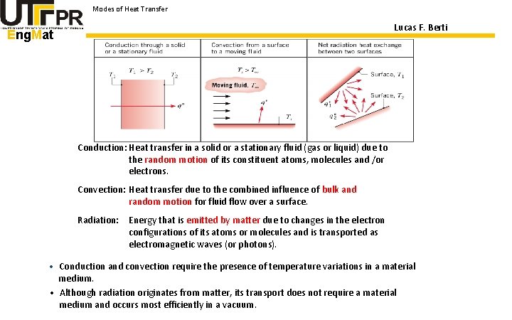 Modes of Heat Transfer Lucas F. Berti Eng. Mat Conduction: Heat transfer in a