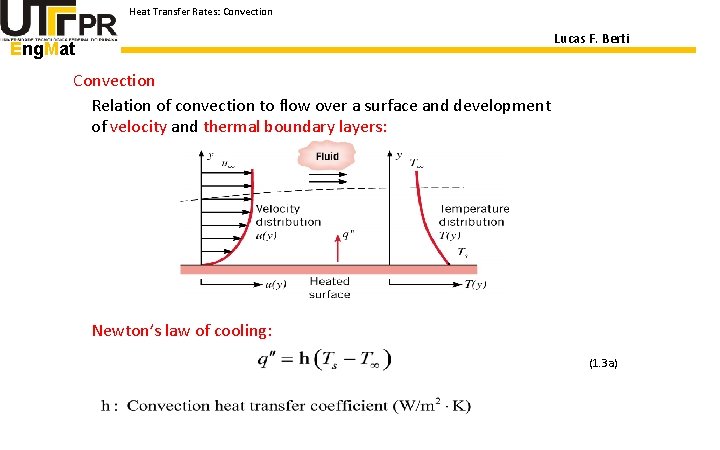 Heat Transfer Rates: Convection Lucas F. Berti Eng. Mat Convection Relation of convection to