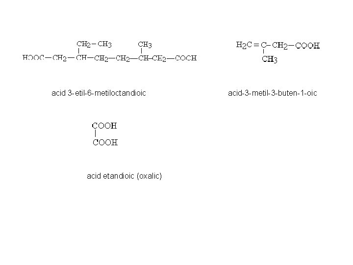 acid 3 -etil-6 -metiloctandioic acid etandioic (oxalic) acid-3 -metil-3 -buten-1 -oic 