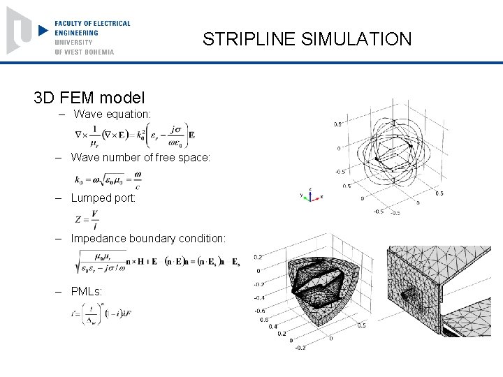STRIPLINE SIMULATION 3 D FEM model – Wave equation: – Wave number of free