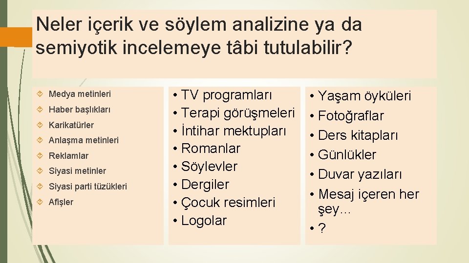 Neler içerik ve söylem analizine ya da semiyotik incelemeye tâbi tutulabilir? Medya metinleri Haber