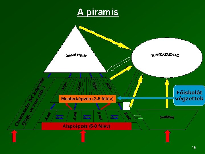 A piramis Mesterképzés (2 -5 félév) Főiskolát végzettek Alapképzés (6 -8 félév) 16 