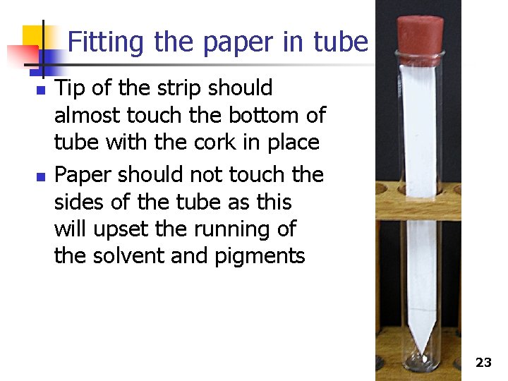 Fitting the paper in tube n n Tip of the strip should almost touch