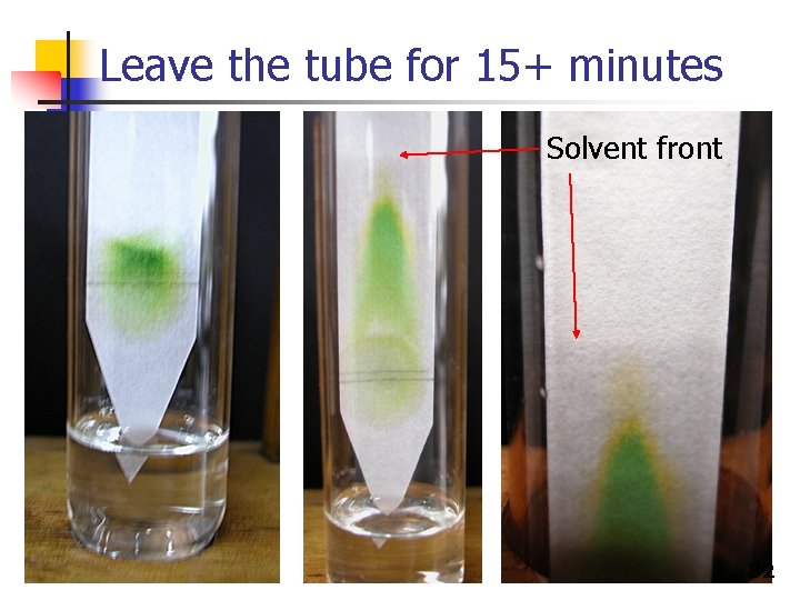 Leave the tube for 15+ minutes Solvent front 32 