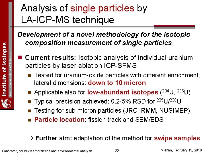 Development of a novel methodology for the isotopic composition measurement of single particles Hungarian