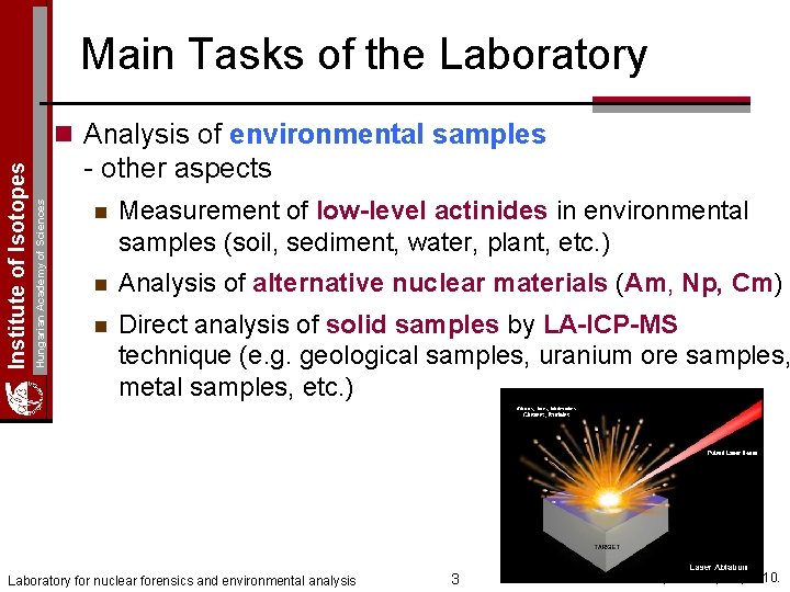 Main Tasks of the Laboratory - other aspects Hungarian Academy of Sciences Institute of