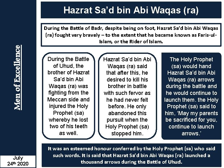 Hazrat Sa’d bin Abi Waqas (ra) Men of Excellence During the Battle of Badr,