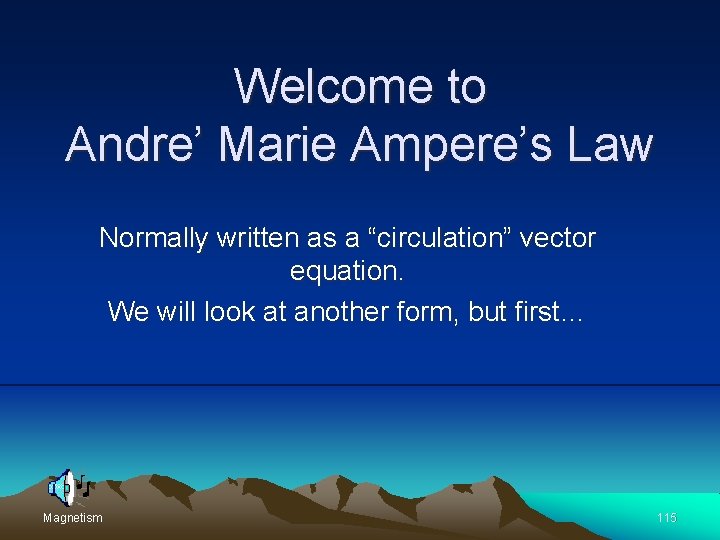 Welcome to Andre’ Marie Ampere’s Law Normally written as a “circulation” vector equation. We