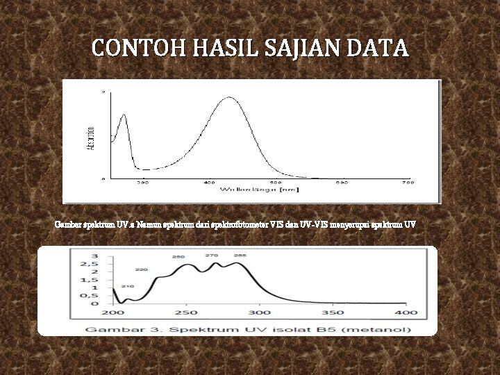 CONTOH HASIL SAJIAN DATA Gambar spektrum UV. a Namun spektrum dari spektrofotometer VIS dan