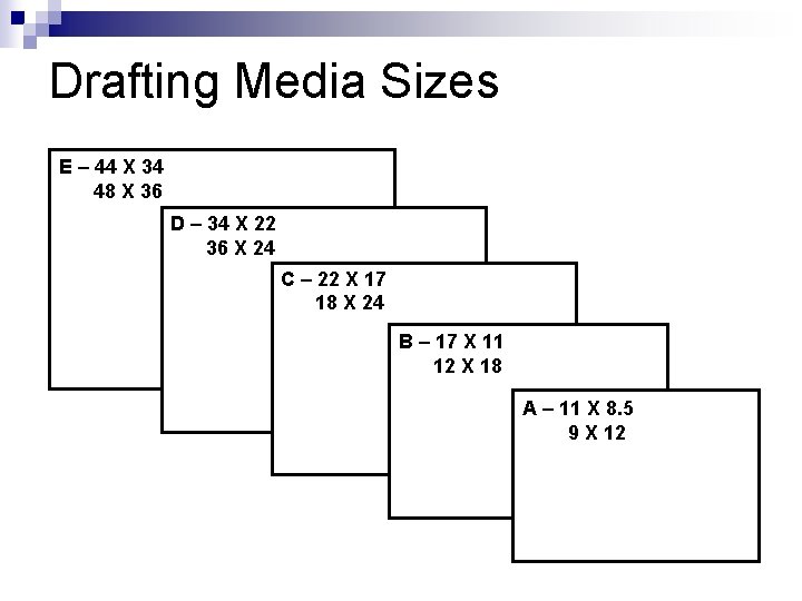 Drafting Media Sizes E – 44 X 34 48 X 36 D – 34