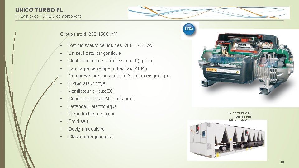 UNICO TURBO FL R 134 a avec TURBO compressors Groupe froid. 280 -1500 k.