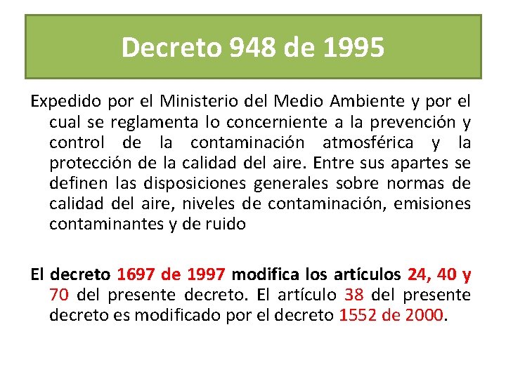 Decreto 948 de 1995 Expedido por el Ministerio del Medio Ambiente y por el