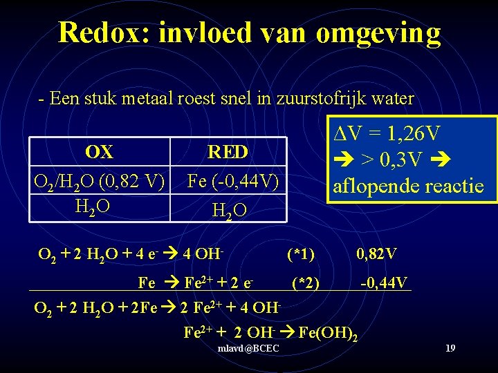 Redox: invloed van omgeving - Een stuk metaal roest snel in zuurstofrijk water OX