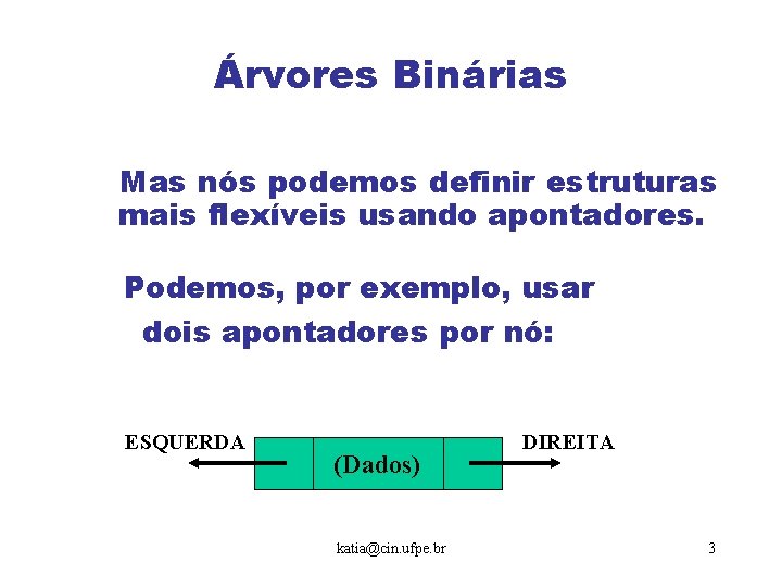 Árvores Binárias Mas nós podemos definir estruturas mais flexíveis usando apontadores. Podemos, por exemplo,