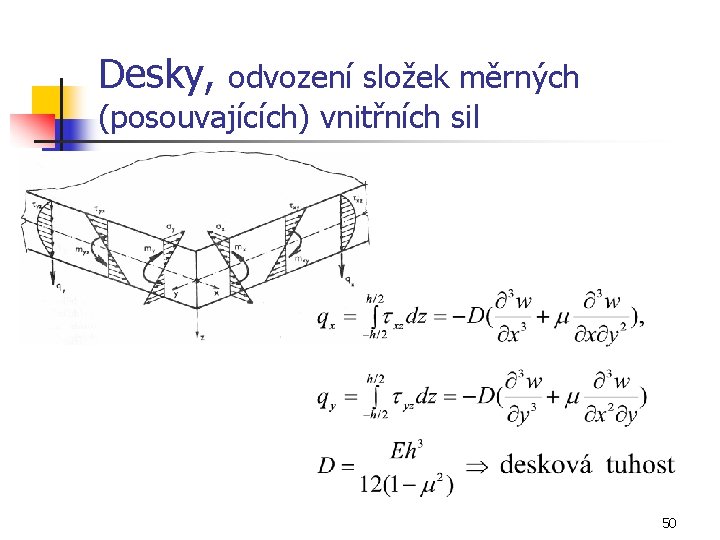 Desky, odvození složek měrných (posouvajících) vnitřních sil 50 