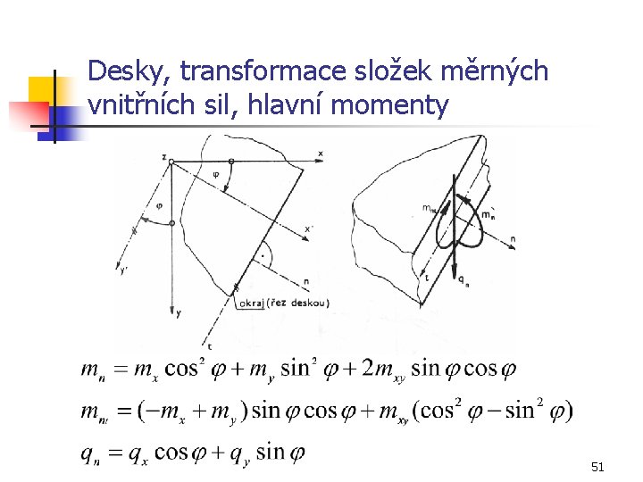 Desky, transformace složek měrných vnitřních sil, hlavní momenty 51 