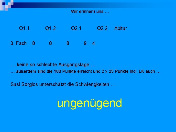 Wir erinnern uns … Q 1. 1 3. Fach Q 1. 2 8 8