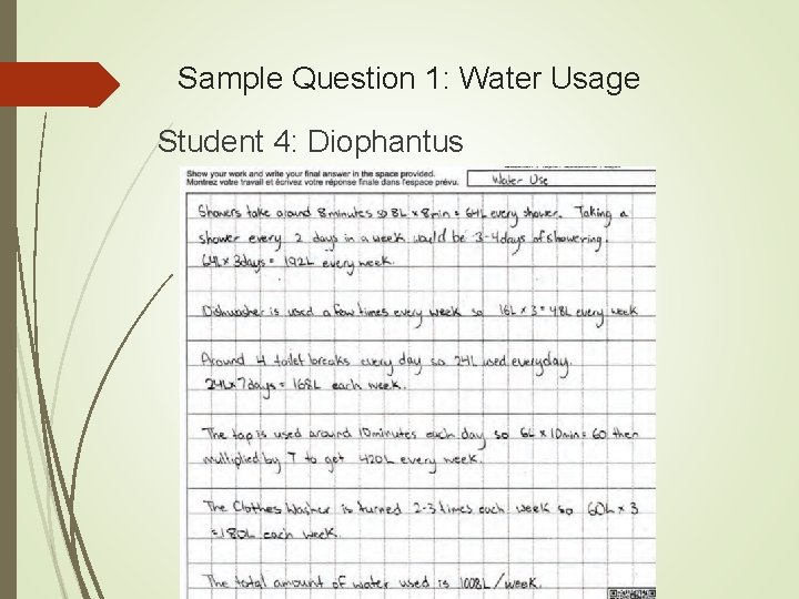 Sample Question 1: Water Usage Student 4: Diophantus 