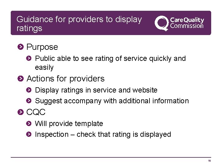 Guidance for providers to display ratings Purpose Public able to see rating of service