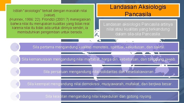 Istilah “aksiologis” terkait dengan masalah nilai (value). (Hunnex, 1986: 22). Frondizi (2001: 7) menegaskan