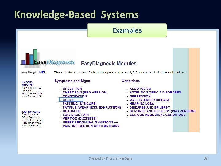 Knowledge-Based Systems Examples Created By Priti Srinivas Sajja 39 