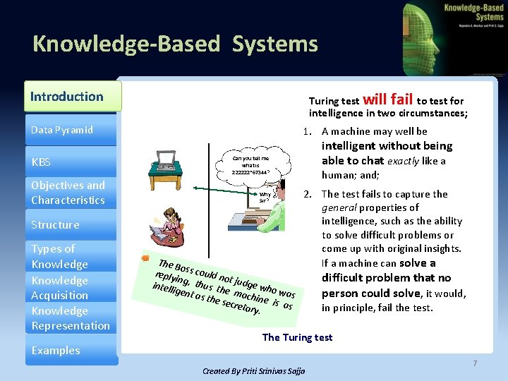 Knowledge-Based Systems Introduction Turing test will fail to test for intelligence in two circumstances;