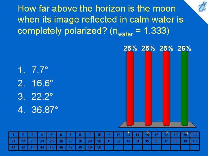 How far above the horizon is the moon when its image reflected in calm