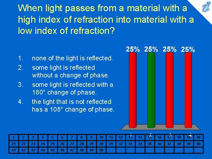 When light passes from a material with a high index of refraction into material