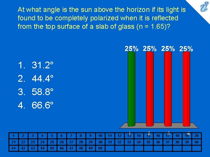 At what angle is the sun above the horizon if its light is found