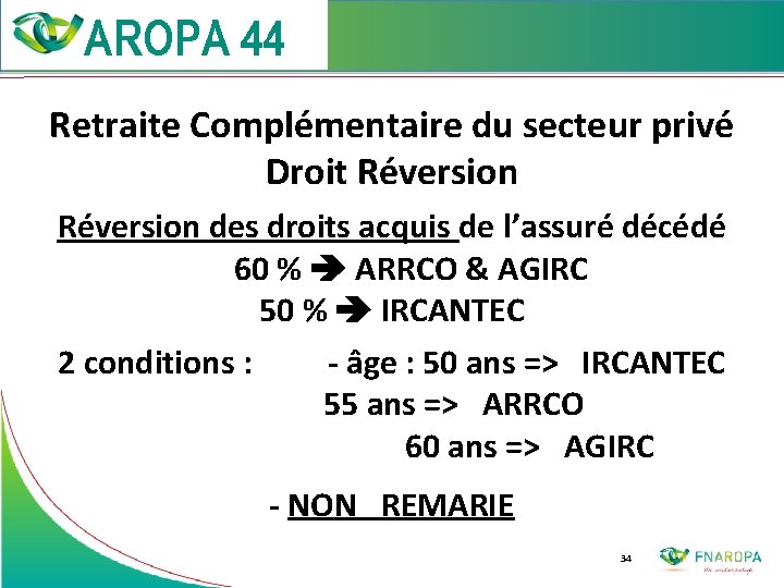  Retraite Complémentaire du secteur privé Droit Réversion des droits acquis de l’assuré décédé