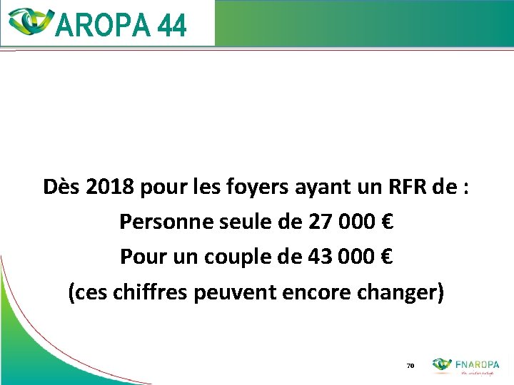  Dès 2018 pour les foyers ayant un RFR de : Personne seule de