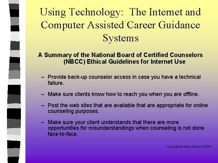 Using Technology: The Internet and Computer Assisted Career Guidance Systems A Summary of the