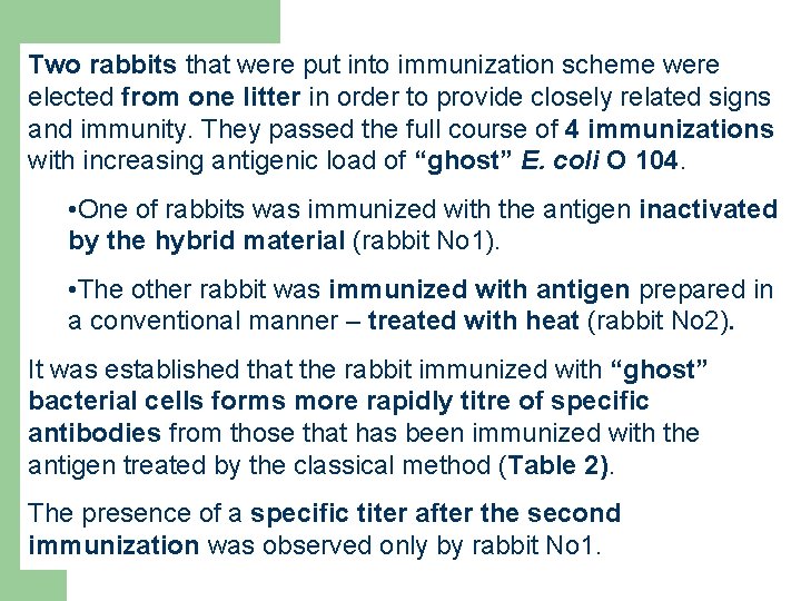 Two rabbits that were put into immunization scheme were elected from one litter in