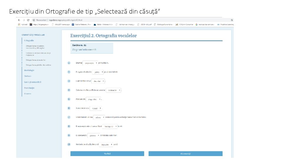 Exercițiu din Ortografie de tip „Selectează din căsuță” 